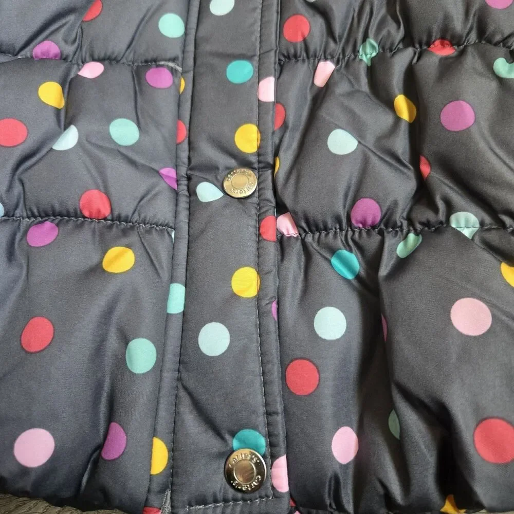 Carters Girls 3T Multicolor Polka Dot Puffer Coat Grey Faux Fur Hooded Jacket